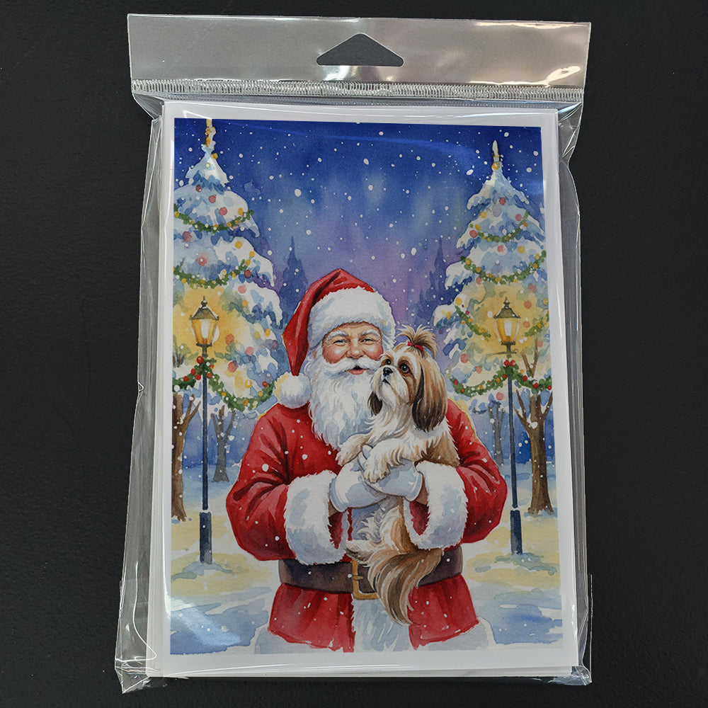 Shih Tzu with Santa Claus Greeting Cards Pack of 8 Blank Cards with Envelopes Whimsical A7 Size 5x7