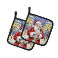 Shih Tzu with Santa Claus Pot Holder Set of 2 Heat Resistant Quilted Hot Pads 7.5 x 7.5 Inch, Insulated Kitchen Trivets for Cooking & Baking