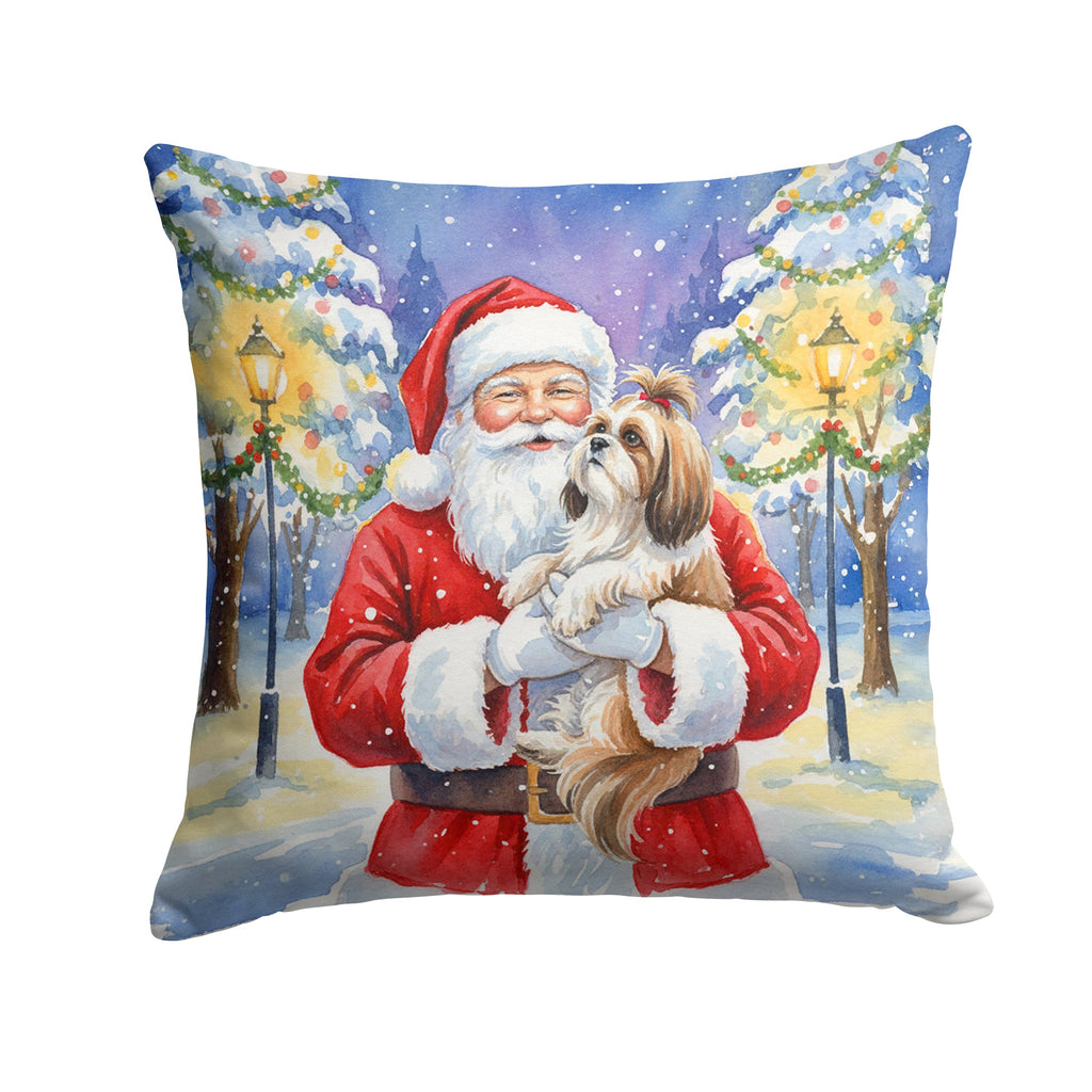 Shih Tzu with Santa Claus Decorative Throw Pillow 18x18 Indoor Outdoor Accent Cushion, Fabric Cover with Insert for Sofa, Bed, Porch & Living Room