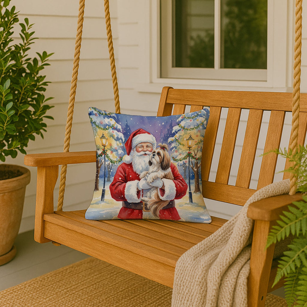 Shih Tzu with Santa Claus Decorative Throw Pillow 18x18 Indoor Outdoor Accent Cushion, Fabric Cover with Insert for Sofa, Bed, Porch & Living Room