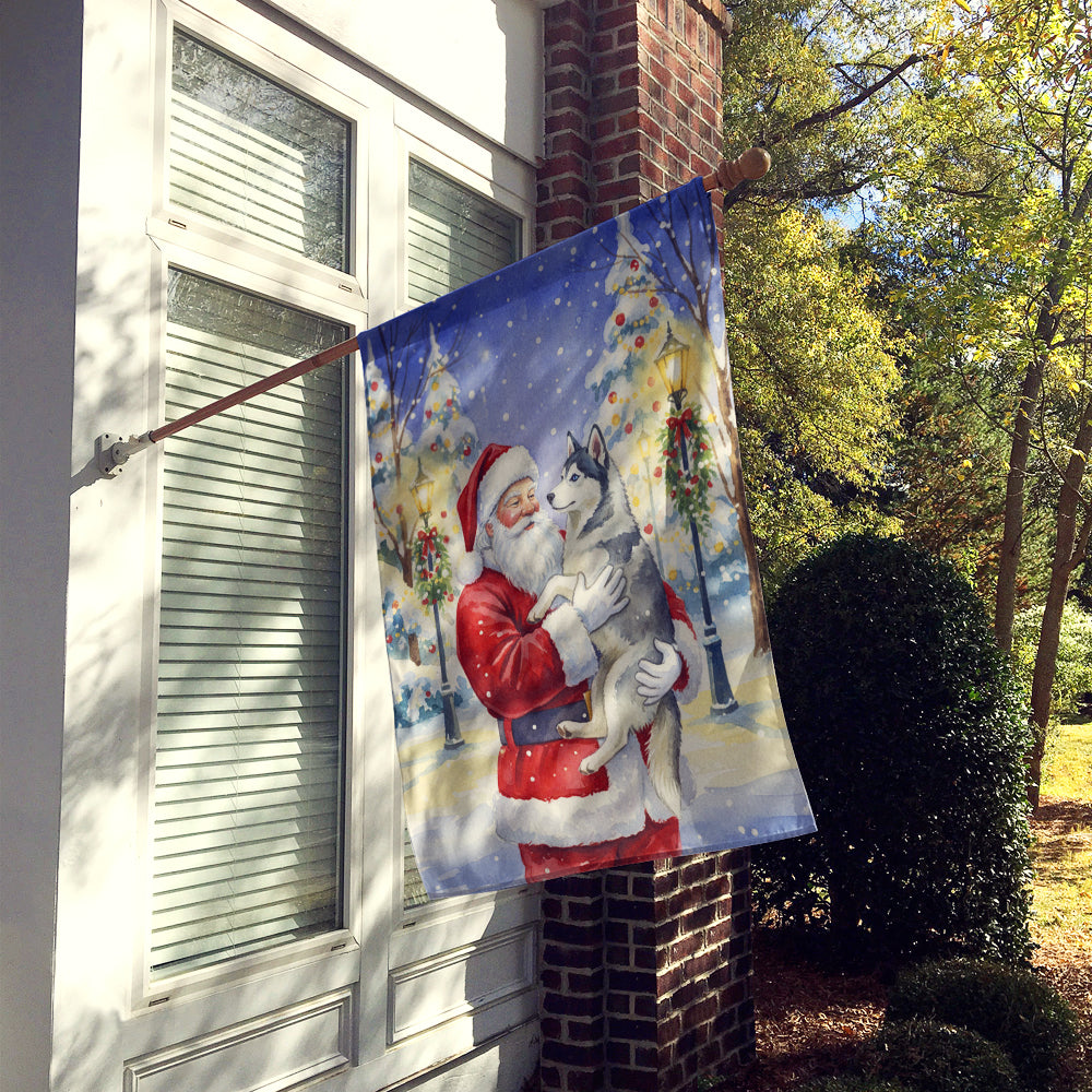 Siberian Husky with Santa Claus House Flag 28x40 Porch Sleeve Pole Decorative Outside Yard Banner Artwork Wall Hanging, Polyester