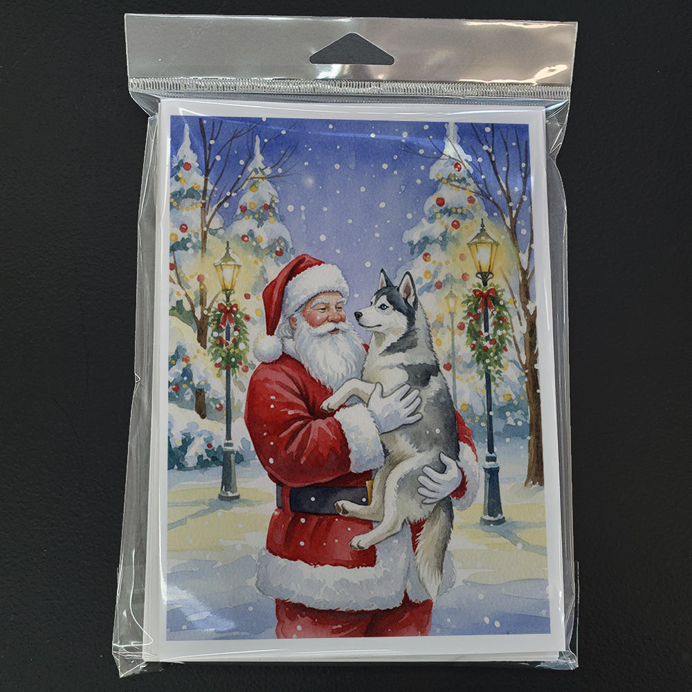 Siberian Husky with Santa Claus Greeting Cards Pack of 8 Blank Cards with Envelopes Whimsical A7 Size 5x7