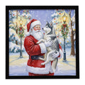 Siberian Husky with Santa Claus Framed Metal Print Bathroom, Kitchen, Office, Home Decor Wall Art Ready to Hang, Square, 8X8