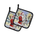 Siberian Husky with Santa Claus Pot Holder Set of 2 Heat Resistant Quilted Hot Pads 7.5 x 7.5 Inch, Insulated Kitchen Trivets for Cooking & Baking
