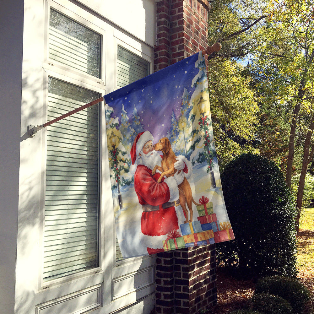 Vizsla with Santa Claus House Flag 28x40 Porch Sleeve Pole Decorative Outside Yard Banner Artwork Wall Hanging, Polyester