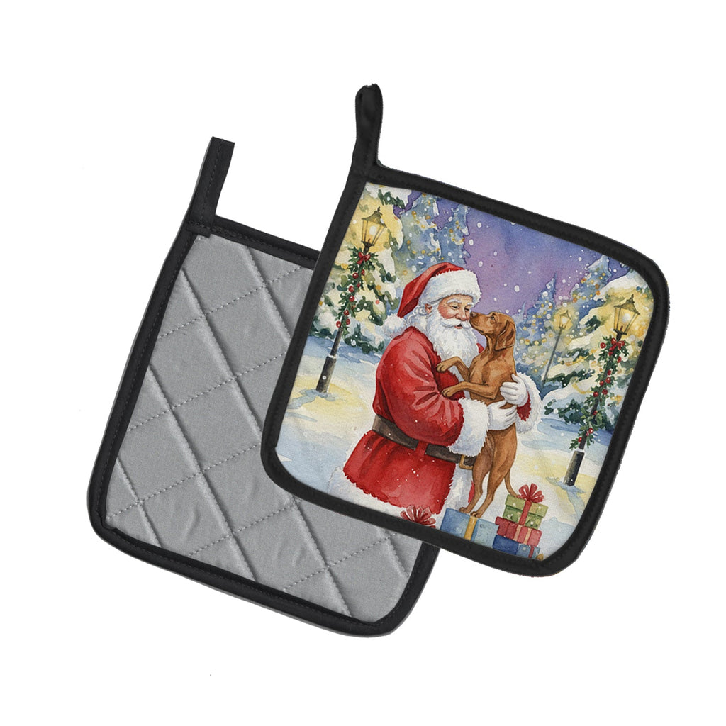 Vizsla with Santa Claus Pot Holder Set of 2 Heat Resistant Quilted Hot Pads 7.5 x 7.5 Inch, Insulated Kitchen Trivets for Cooking & Baking