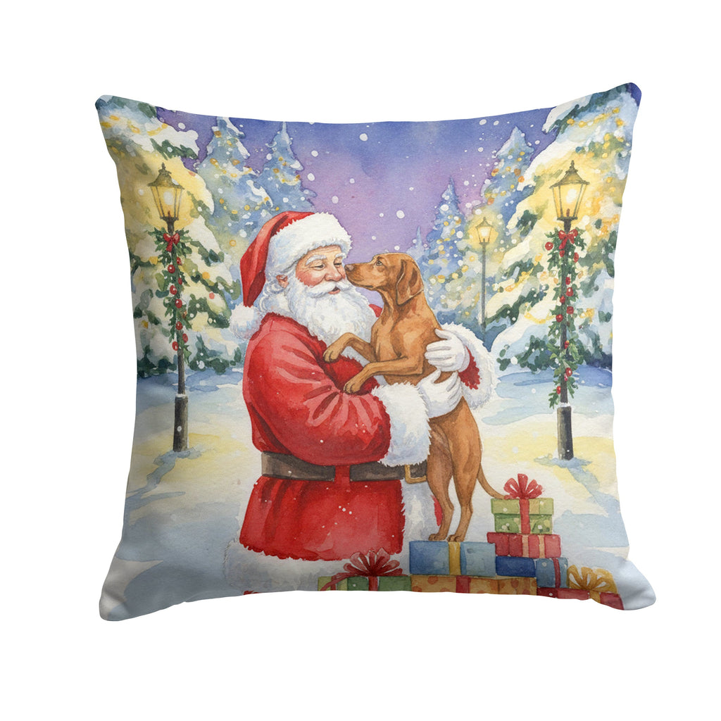 Vizsla with Santa Claus Decorative Throw Pillow 14x14 Indoor Outdoor Accent Cushion, Fabric Cover with Insert for Sofa, Bed, Porch & Living Room