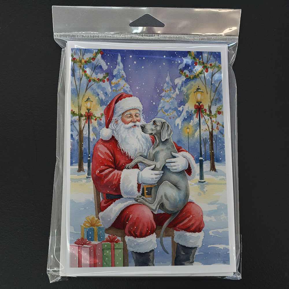 Weimaraner with Santa Claus Greeting Cards Pack of 8 Blank Cards with Envelopes Whimsical A7 Size 5x7