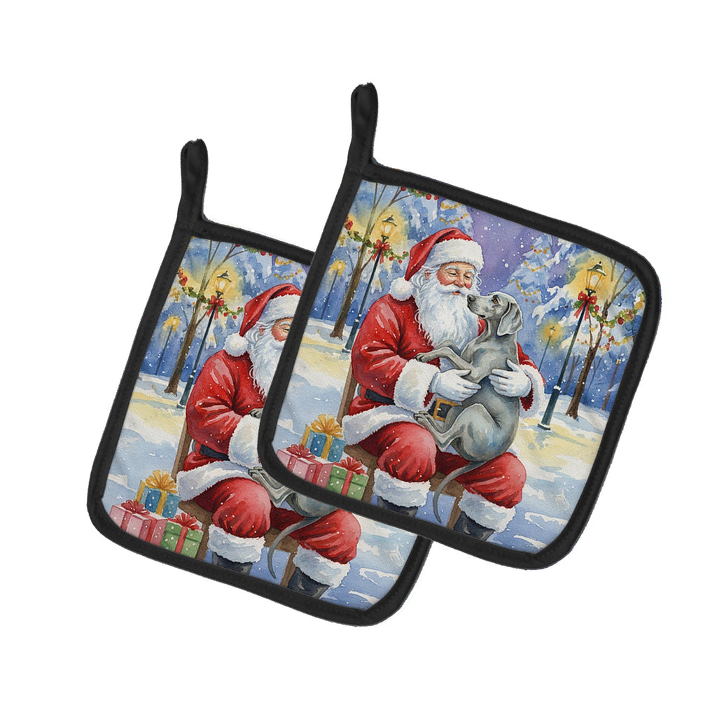 Weimaraner with Santa Claus Pot Holder Set of 2 Heat Resistant Quilted Hot Pads 7.5 x 7.5 Inch, Insulated Kitchen Trivets for Cooking & Baking
