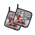Weimaraner with Santa Claus Pot Holder Set of 2 Heat Resistant Quilted Hot Pads 7.5 x 7.5 Inch, Insulated Kitchen Trivets for Cooking & Baking