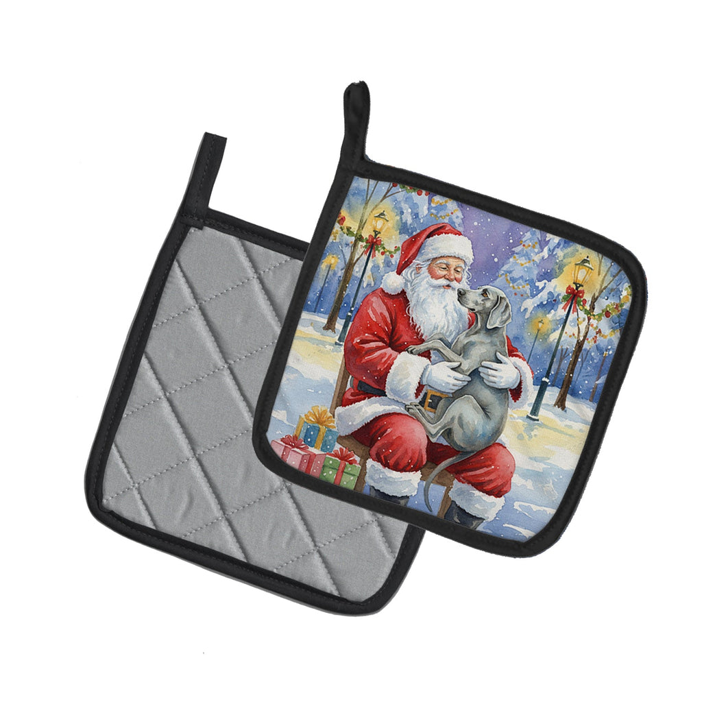 Weimaraner with Santa Claus Pot Holder Set of 2 Heat Resistant Quilted Hot Pads 7.5 x 7.5 Inch, Insulated Kitchen Trivets for Cooking & Baking