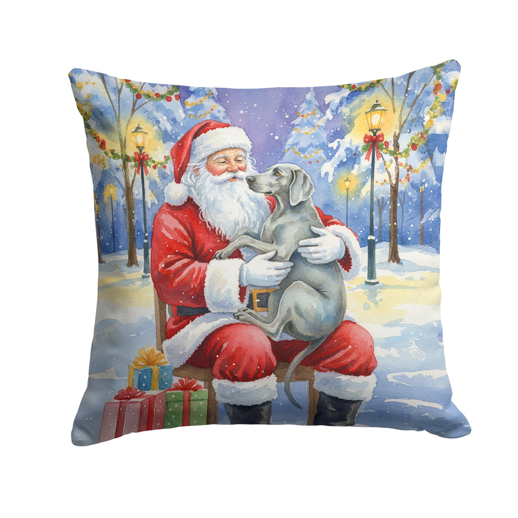 Weimaraner with Santa Claus Decorative Throw Pillow 14x14 Indoor Outdoor Accent Cushion, Fabric Cover with Insert for Sofa, Bed, Porch & Living Room