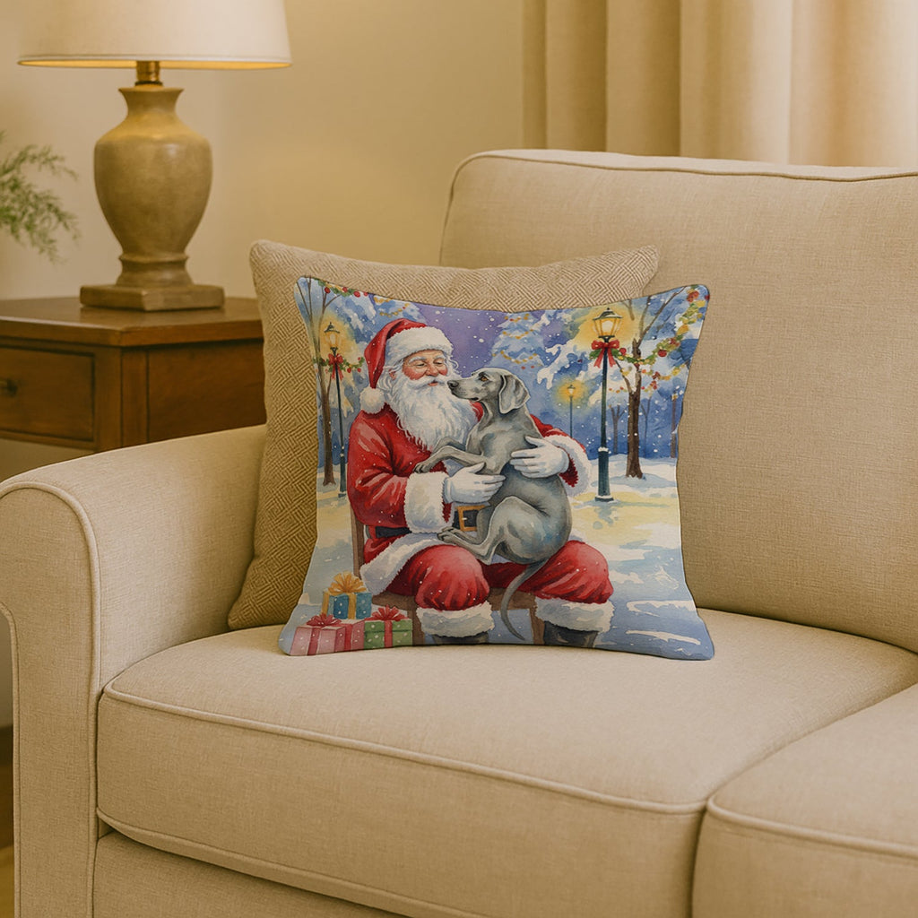 Weimaraner with Santa Claus Decorative Throw Pillow 18x18 Indoor Outdoor Accent Cushion, Fabric Cover with Insert for Sofa, Bed, Porch & Living Room