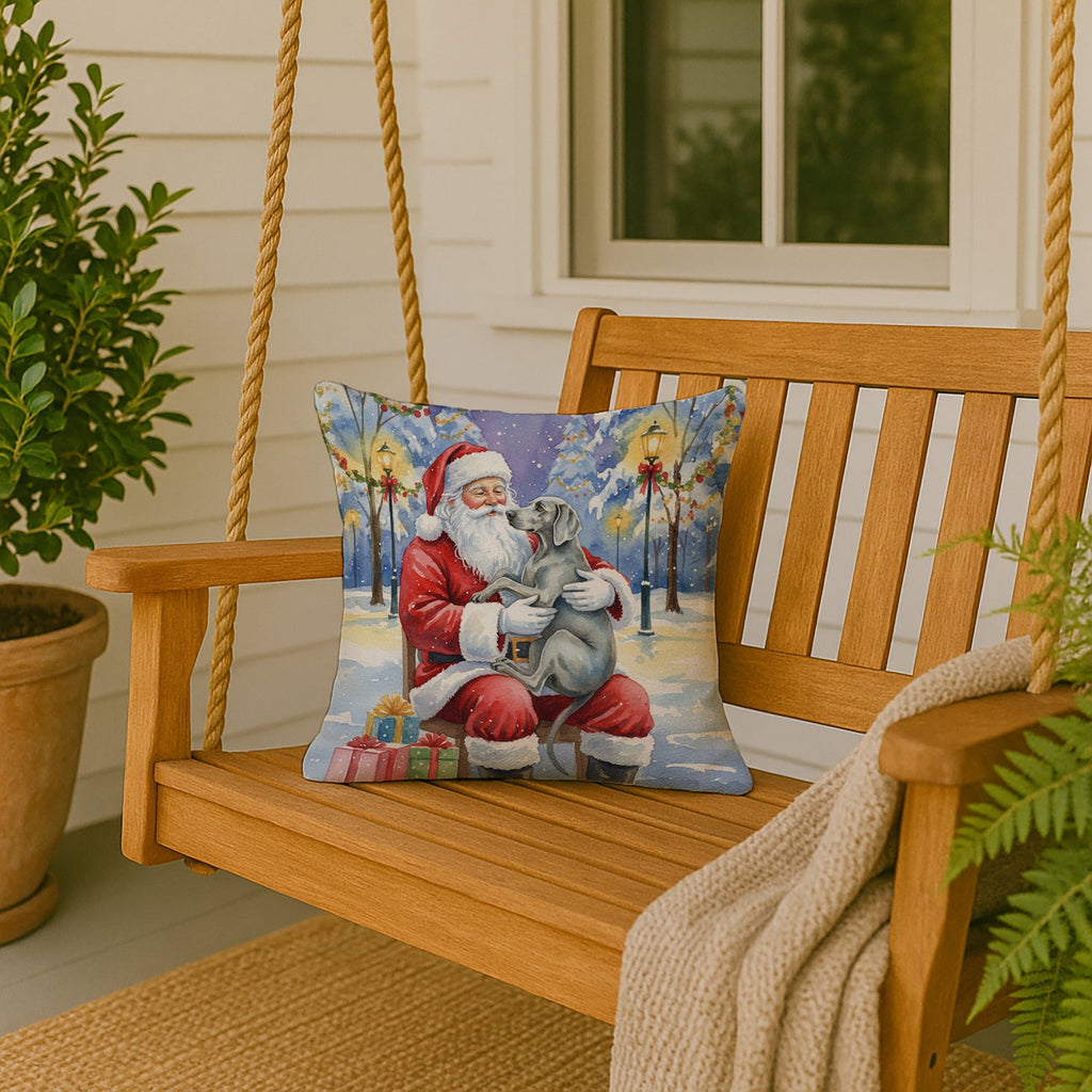 Weimaraner with Santa Claus Decorative Throw Pillow 18x18 Indoor Outdoor Accent Cushion, Fabric Cover with Insert for Sofa, Bed, Porch & Living Room