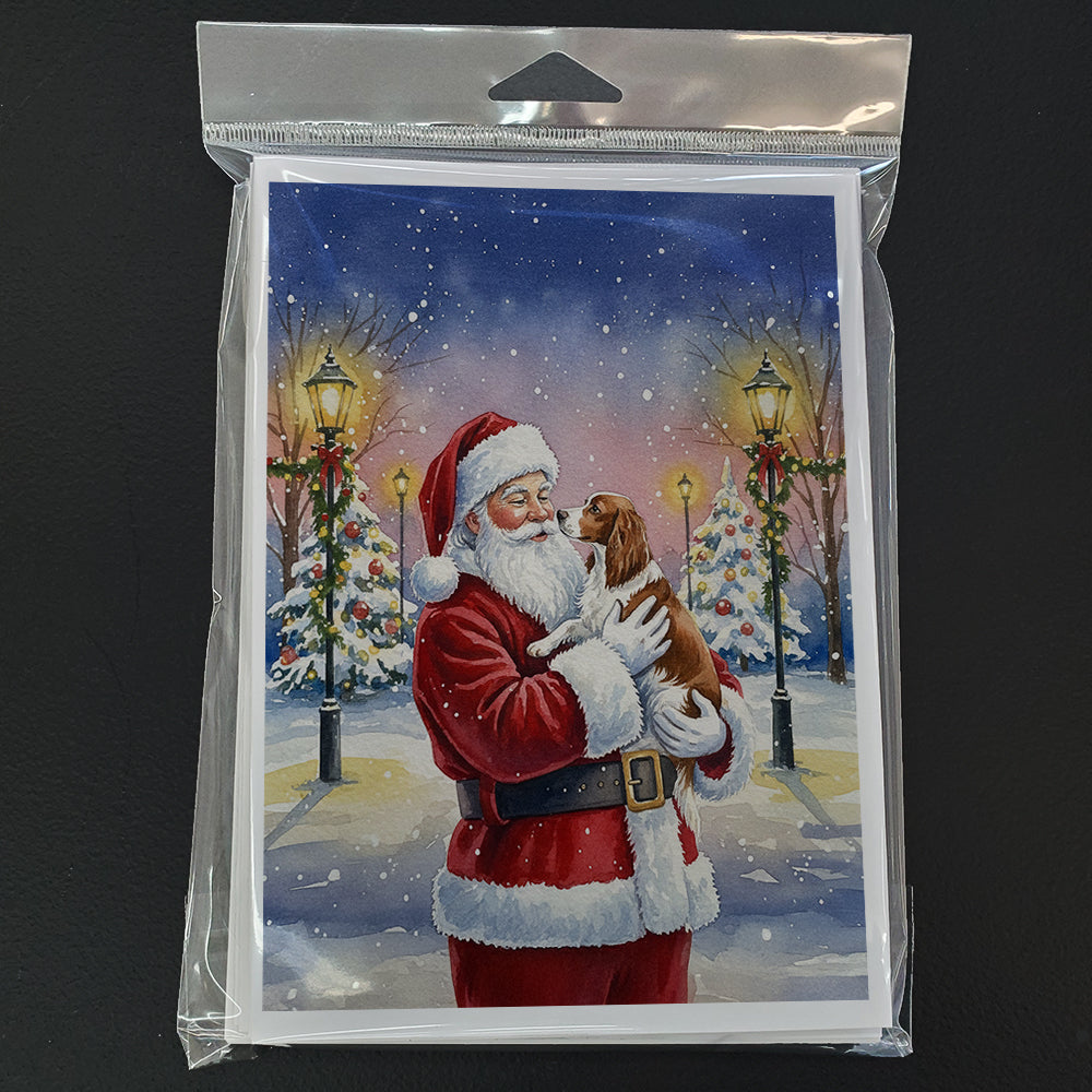 Welsh Springer Spaniel with Santa Claus Greeting Cards Pack of 8 Blank Cards with Envelopes Whimsical A7 Size 5x7