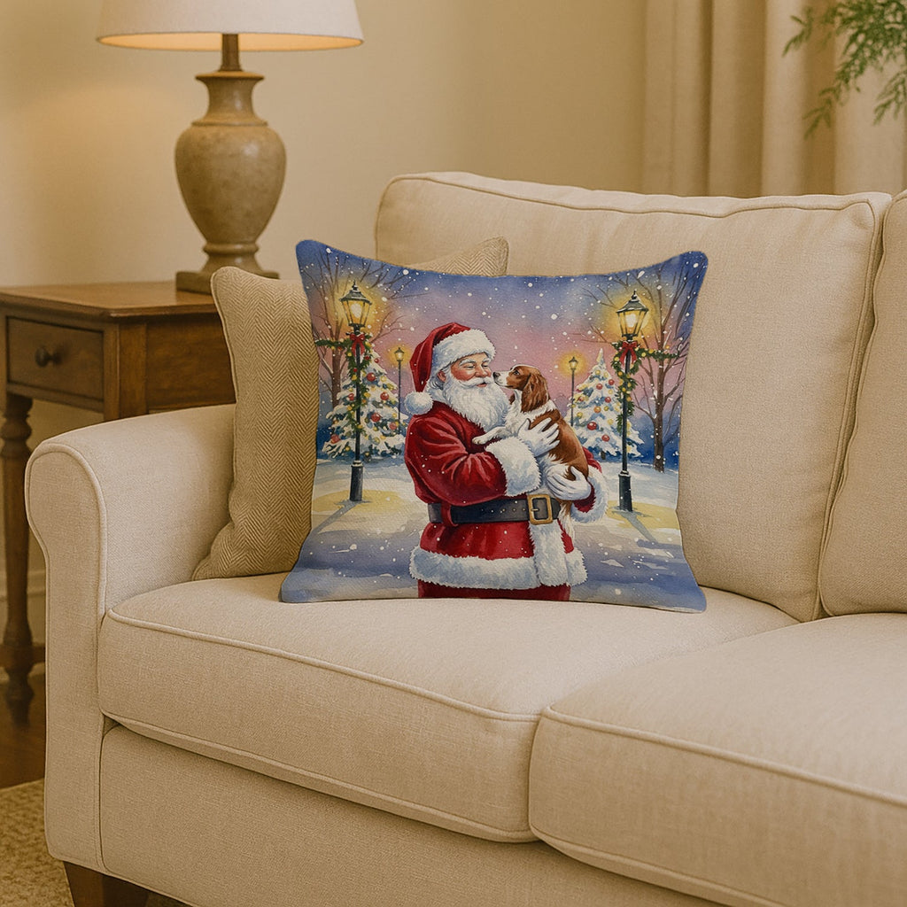 Welsh Springer Spaniel with Santa Claus Decorative Throw Pillow 14x14 Indoor Outdoor Accent Cushion, Fabric Cover with Insert for Sofa, Bed, Porch & Living Room