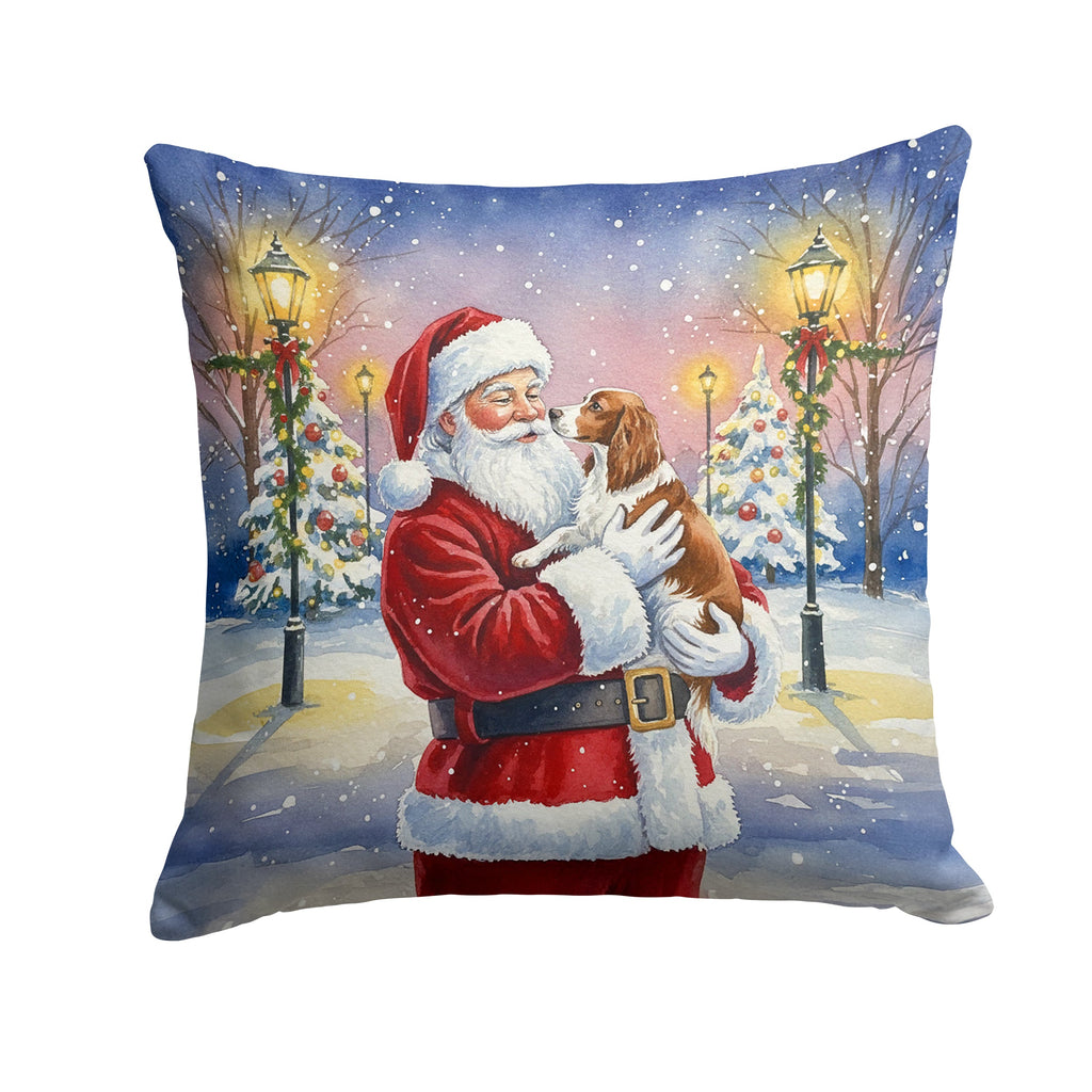 Welsh Springer Spaniel with Santa Claus Decorative Throw Pillow 18x18 Indoor Outdoor Accent Cushion, Fabric Cover with Insert for Sofa, Bed, Porch & Living Room