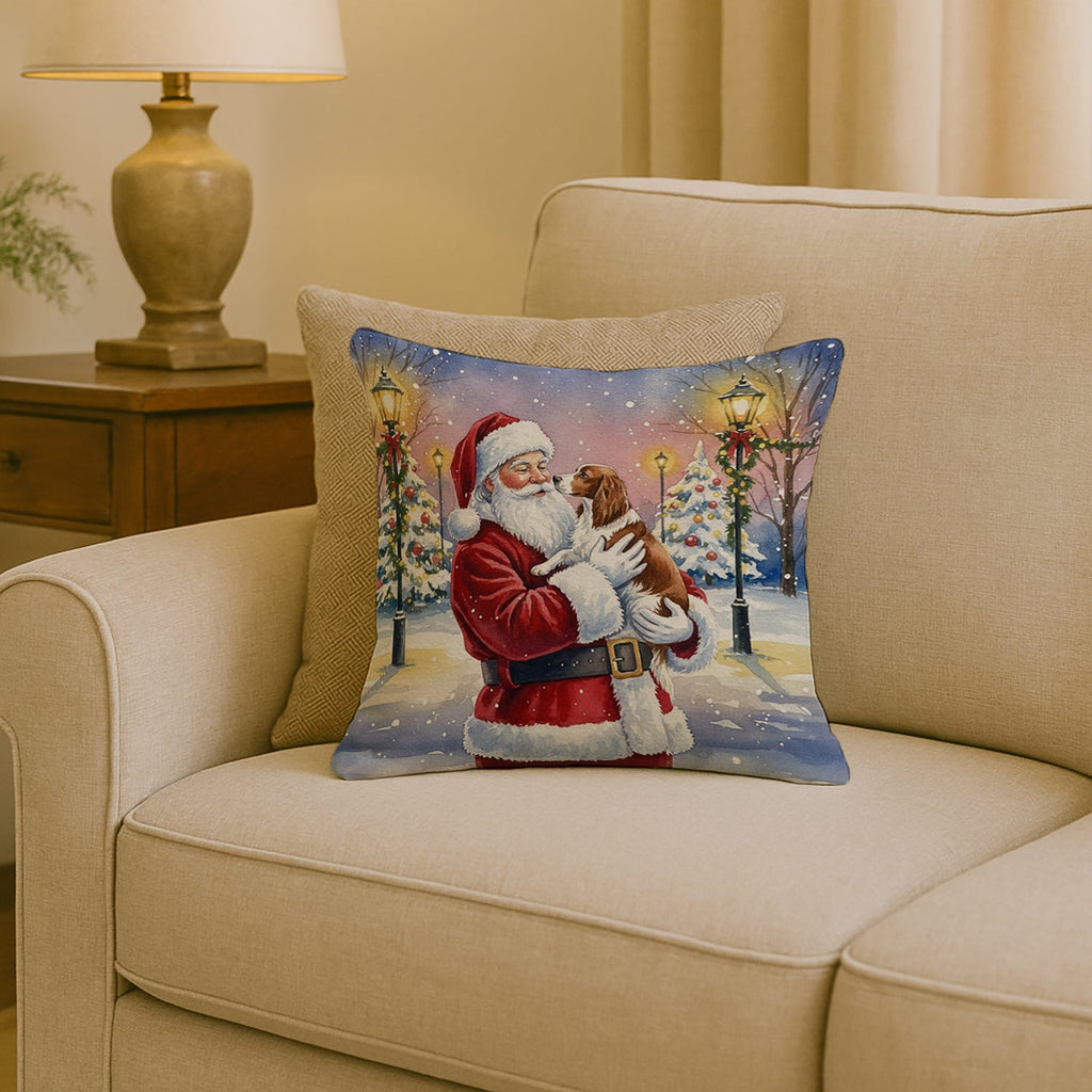 Welsh Springer Spaniel with Santa Claus Decorative Throw Pillow 18x18 Indoor Outdoor Accent Cushion, Fabric Cover with Insert for Sofa, Bed, Porch & Living Room
