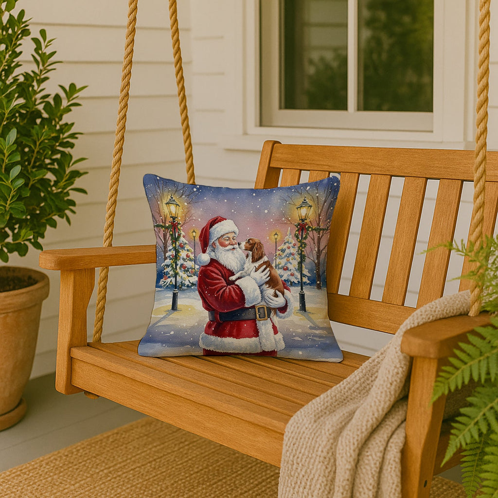 Welsh Springer Spaniel with Santa Claus Decorative Throw Pillow 18x18 Indoor Outdoor Accent Cushion, Fabric Cover with Insert for Sofa, Bed, Porch & Living Room