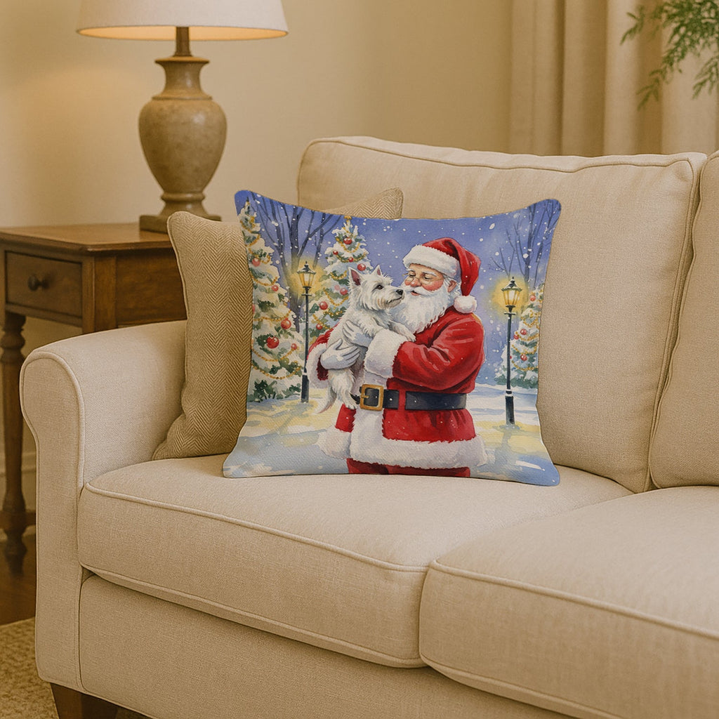 Westie with Santa Claus Decorative Throw Pillow 14x14 Indoor Outdoor Accent Cushion, Fabric Cover with Insert for Sofa, Bed, Porch & Living Room