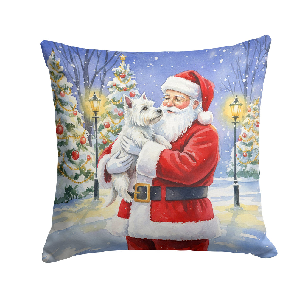 Westie with Santa Claus Decorative Throw Pillow 18x18 Indoor Outdoor Accent Cushion, Fabric Cover with Insert for Sofa, Bed, Porch & Living Room