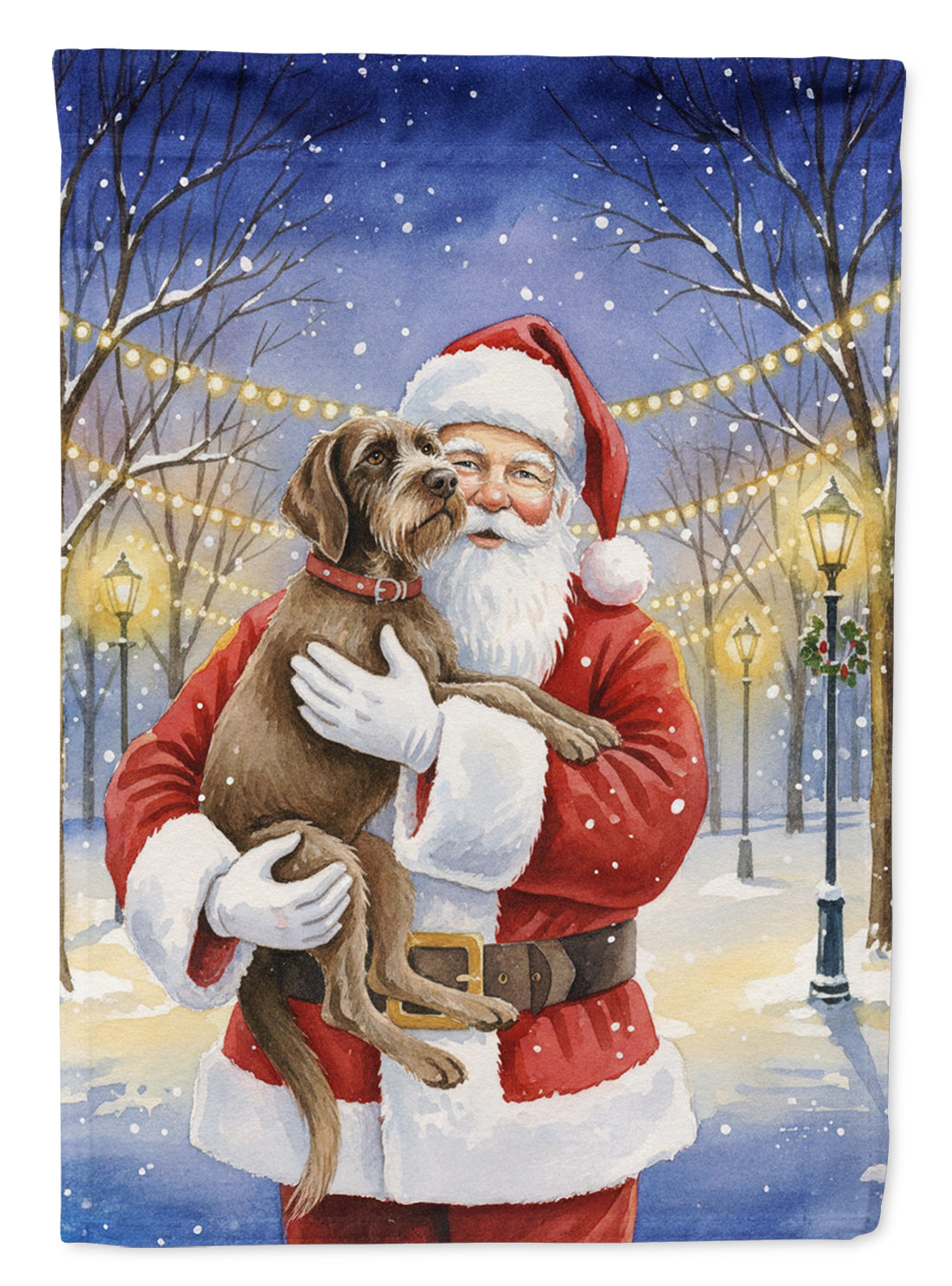 Wirehaired Pointing Griffon with Santa Claus House Flag 28x40 Porch Sleeve Pole Decorative Outside Yard Banner Artwork Wall Hanging, Polyester