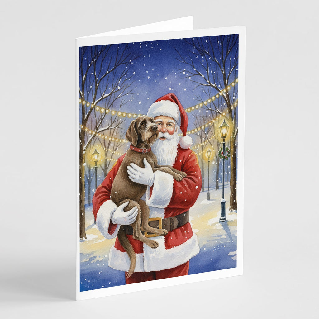 Wirehaired Pointing Griffon with Santa Claus Greeting Cards Pack of 8 Blank Cards with Envelopes Whimsical A7 Size 5x7