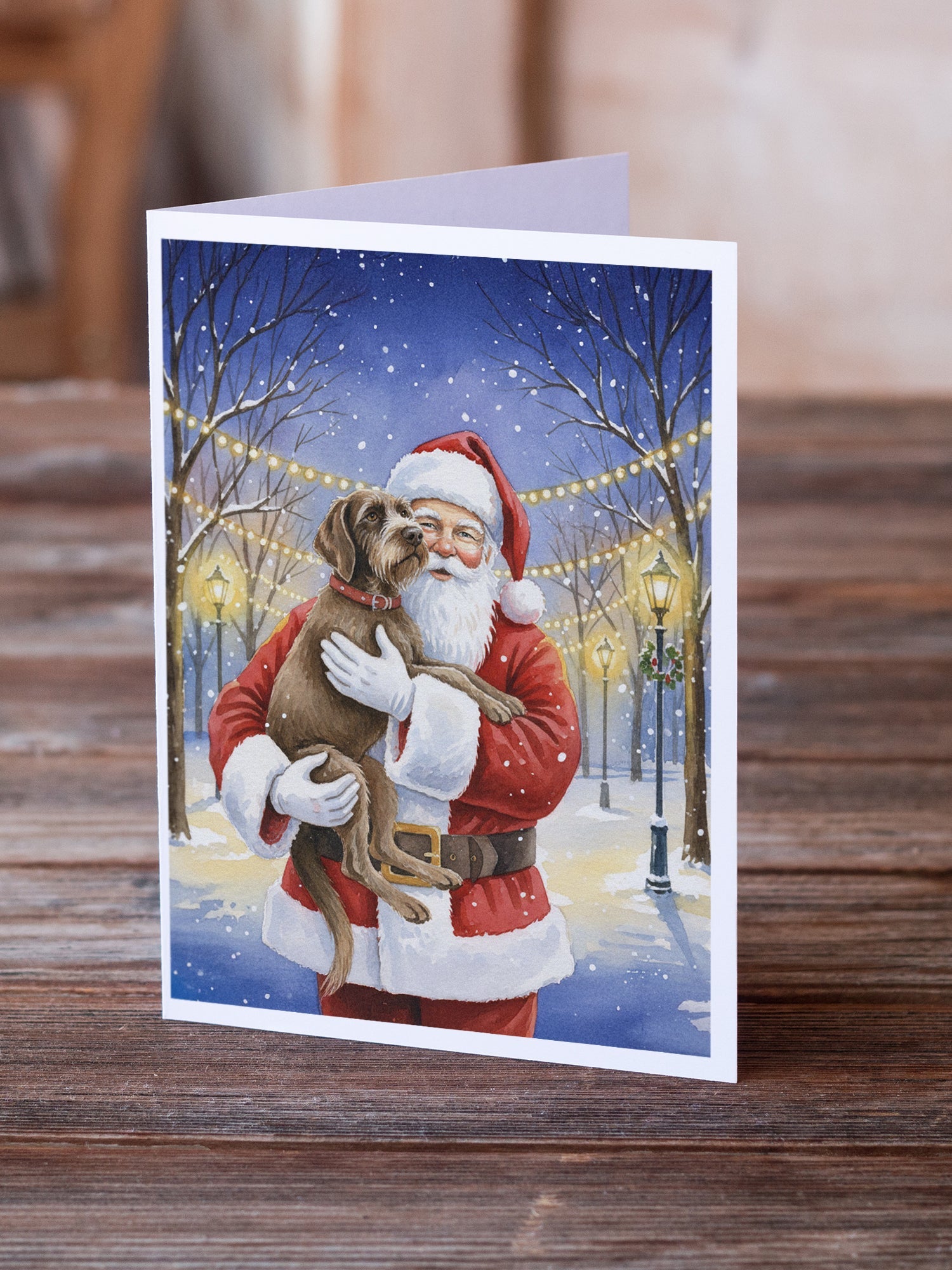 Wirehaired Pointing Griffon with Santa Claus Greeting Cards Pack of 8 Blank Cards with Envelopes Whimsical A7 Size 5x7