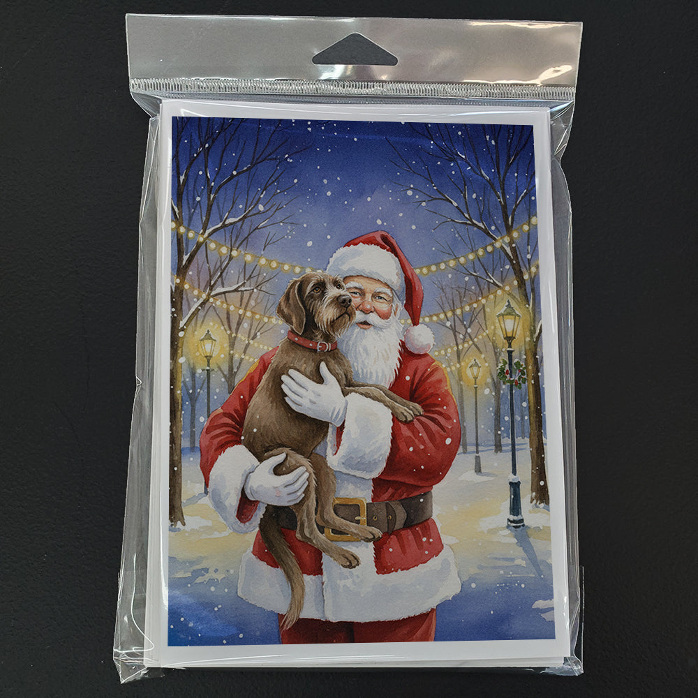 Wirehaired Pointing Griffon with Santa Claus Greeting Cards Pack of 8 Blank Cards with Envelopes Whimsical A7 Size 5x7