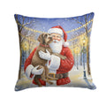 Wirehaired Pointing Griffon with Santa Claus Decorative Throw Pillow 14x14 Indoor Outdoor Accent Cushion, Fabric Cover with Insert for Sofa, Bed, Porch & Living Room