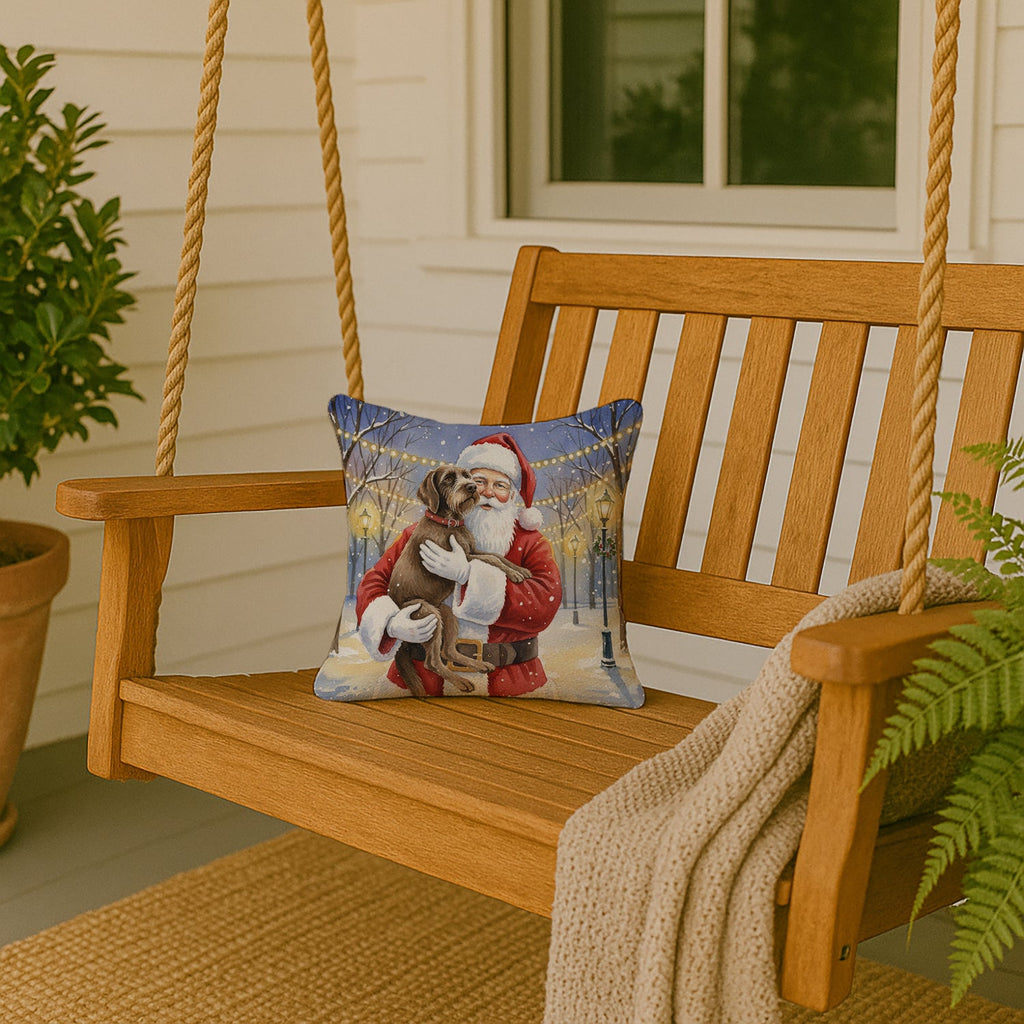 Wirehaired Pointing Griffon with Santa Claus Decorative Throw Pillow 14x14 Indoor Outdoor Accent Cushion, Fabric Cover with Insert for Sofa, Bed, Porch & Living Room
