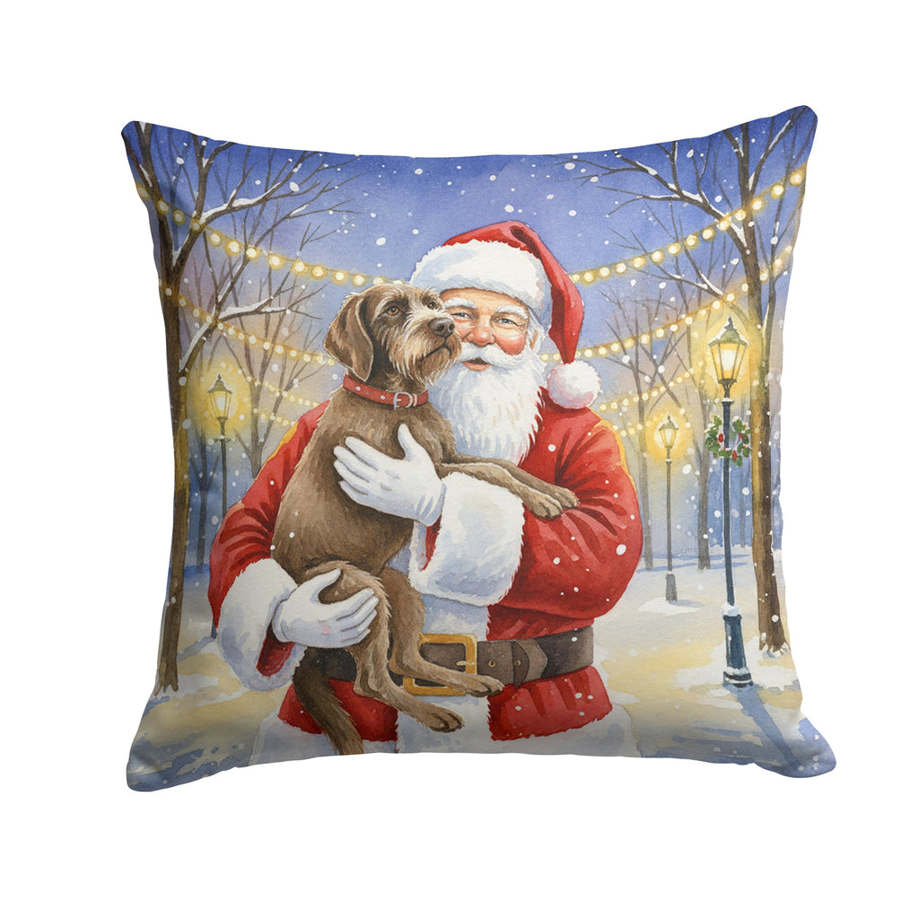 Wirehaired Pointing Griffon with Santa Claus Decorative Throw Pillow 18x18 Indoor Outdoor Accent Cushion, Fabric Cover with Insert for Sofa, Bed, Porch & Living Room