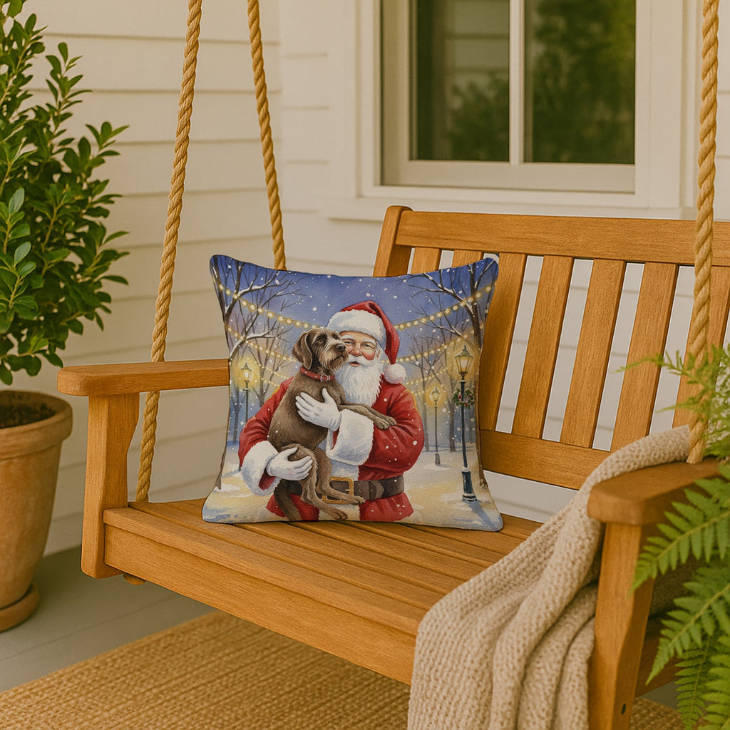Wirehaired Pointing Griffon with Santa Claus Decorative Throw Pillow 18x18 Indoor Outdoor Accent Cushion, Fabric Cover with Insert for Sofa, Bed, Porch & Living Room