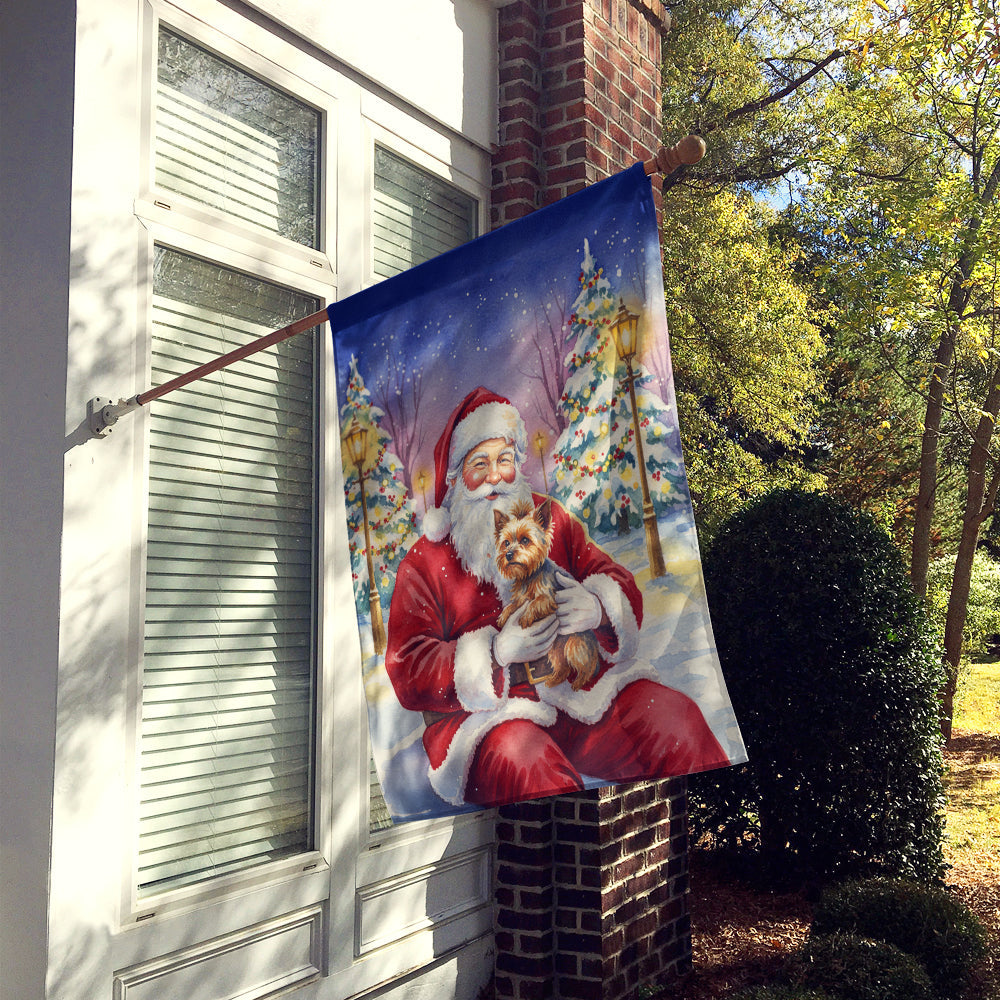 Yorkshire Terrier with Santa Claus House Flag 28x40 Porch Sleeve Pole Decorative Outside Yard Banner Artwork Wall Hanging, Polyester