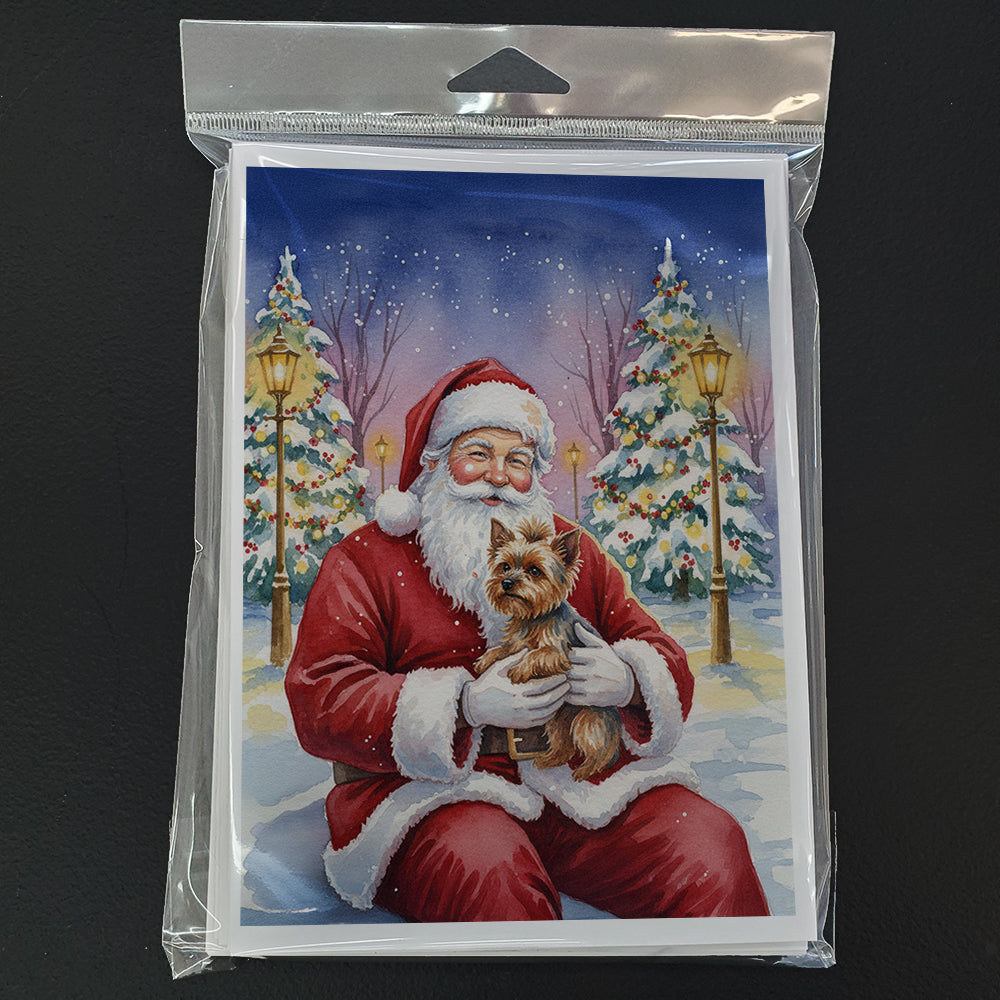 Yorkshire Terrier with Santa Claus Greeting Cards Pack of 8 Blank Cards with Envelopes Whimsical A7 Size 5x7