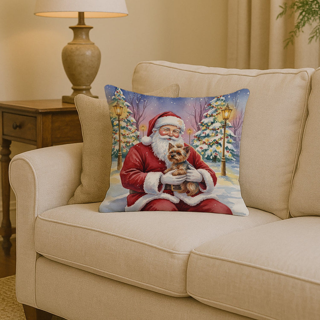 Yorkshire Terrier with Santa Claus Decorative Throw Pillow 14x14 Indoor Outdoor Accent Cushion, Fabric Cover with Insert for Sofa, Bed, Porch & Living Room