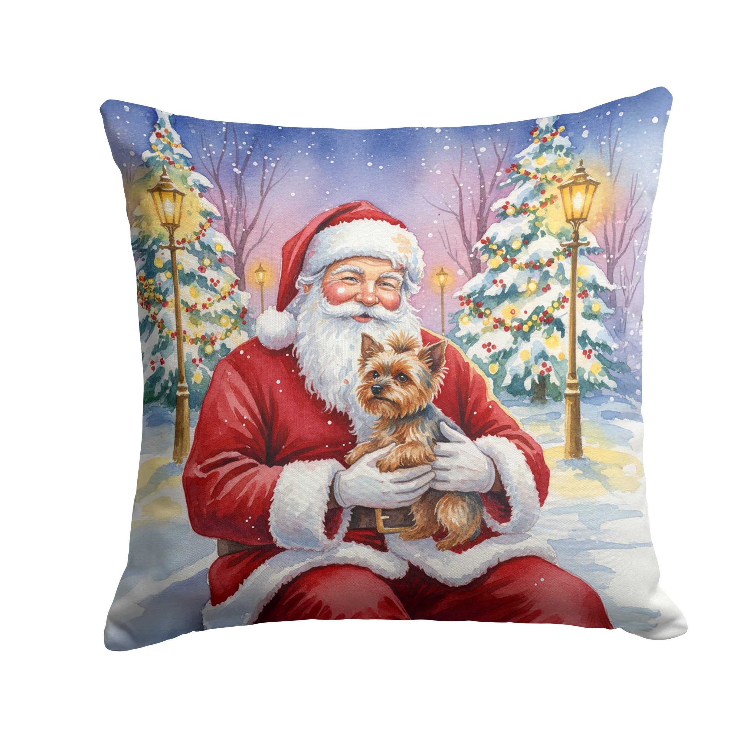 Yorkshire Terrier with Santa Claus Decorative Throw Pillow 18x18 Indoor Outdoor Accent Cushion, Fabric Cover with Insert for Sofa, Bed, Porch & Living Room