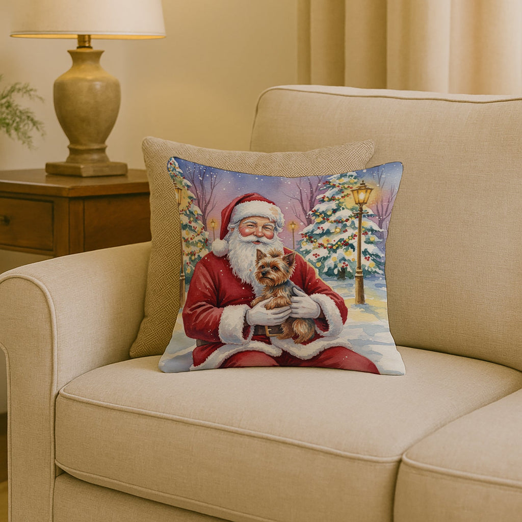 Yorkshire Terrier with Santa Claus Decorative Throw Pillow 18x18 Indoor Outdoor Accent Cushion, Fabric Cover with Insert for Sofa, Bed, Porch & Living Room