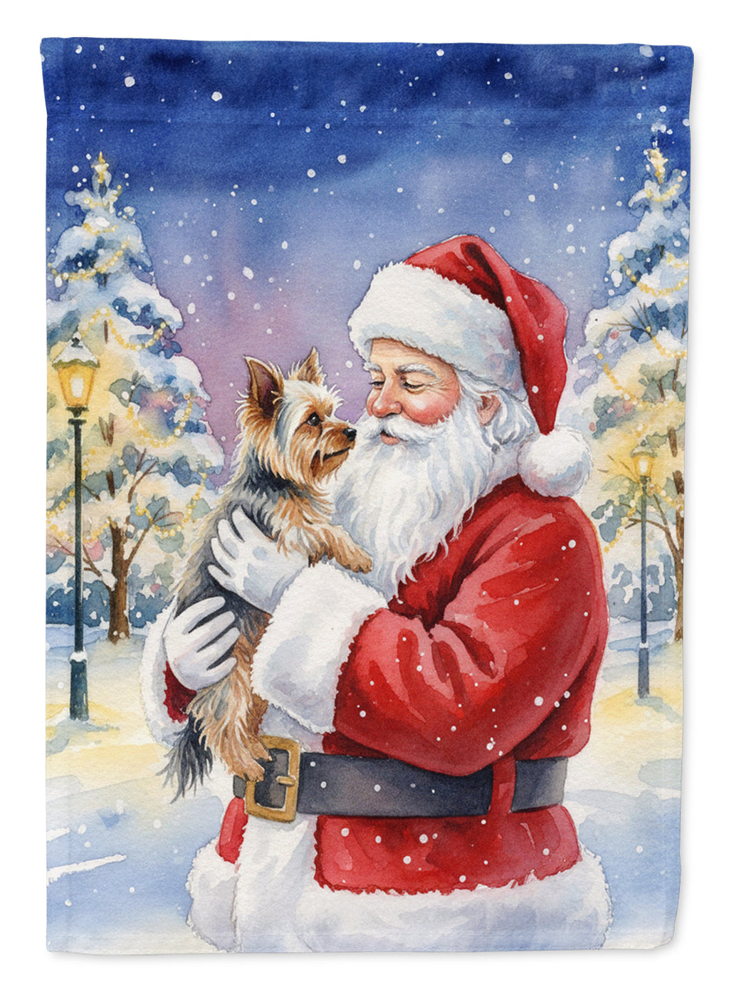 Yorkie with Santa Claus House Flag 28x40 Porch Sleeve Pole Decorative Outside Yard Banner Artwork Wall Hanging, Polyester