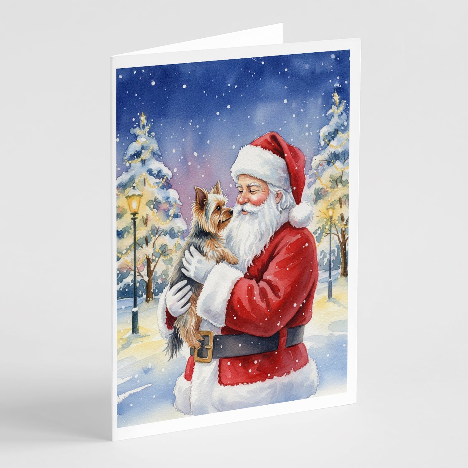 Yorkie with Santa Claus Greeting Cards Pack of 8 Blank Cards with Envelopes Whimsical A7 Size 5x7