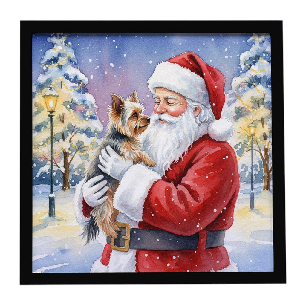 Yorkie with Santa Claus Framed Metal Print Bathroom, Kitchen, Office, Home Decor Wall Art Ready to Hang, Square, 8X8