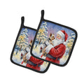 Yorkie with Santa Claus Pot Holder Set of 2 Heat Resistant Quilted Hot Pads 7.5 x 7.5 Inch, Insulated Kitchen Trivets for Cooking & Baking