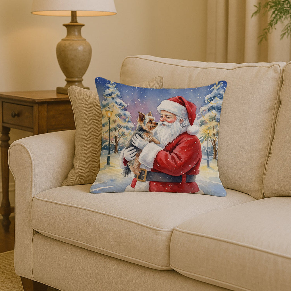 Yorkie with Santa Claus Decorative Throw Pillow 14x14 Indoor Outdoor Accent Cushion, Fabric Cover with Insert for Sofa, Bed, Porch & Living Room