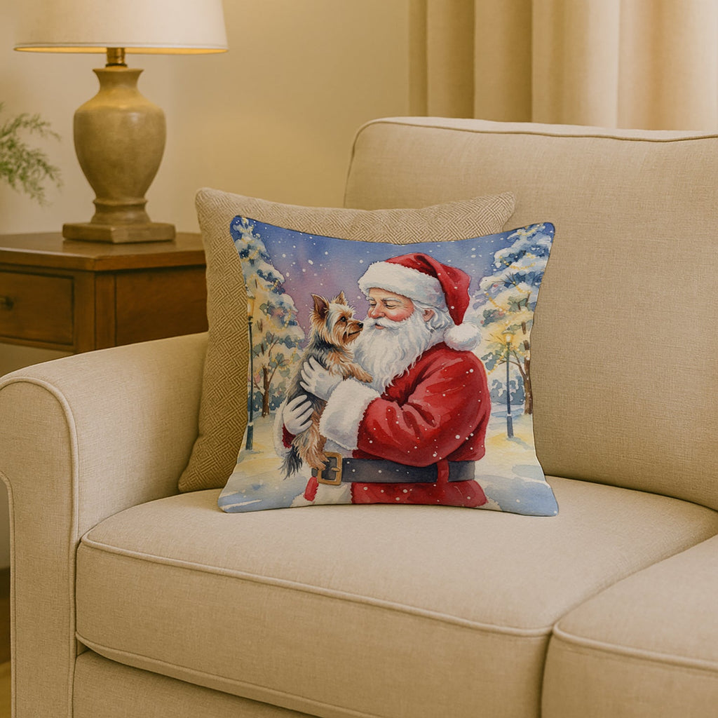 Yorkie with Santa Claus Decorative Throw Pillow 18x18 Indoor Outdoor Accent Cushion, Fabric Cover with Insert for Sofa, Bed, Porch & Living Room