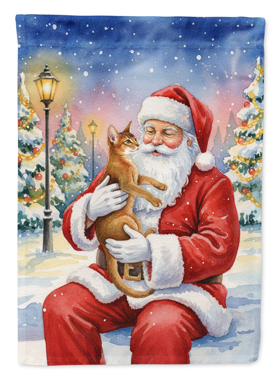 Abyssinian Cat with Santa Claus House Flag 28x40 Porch Sleeve Pole Decorative Outside Yard Banner Artwork Wall Hanging, Polyester