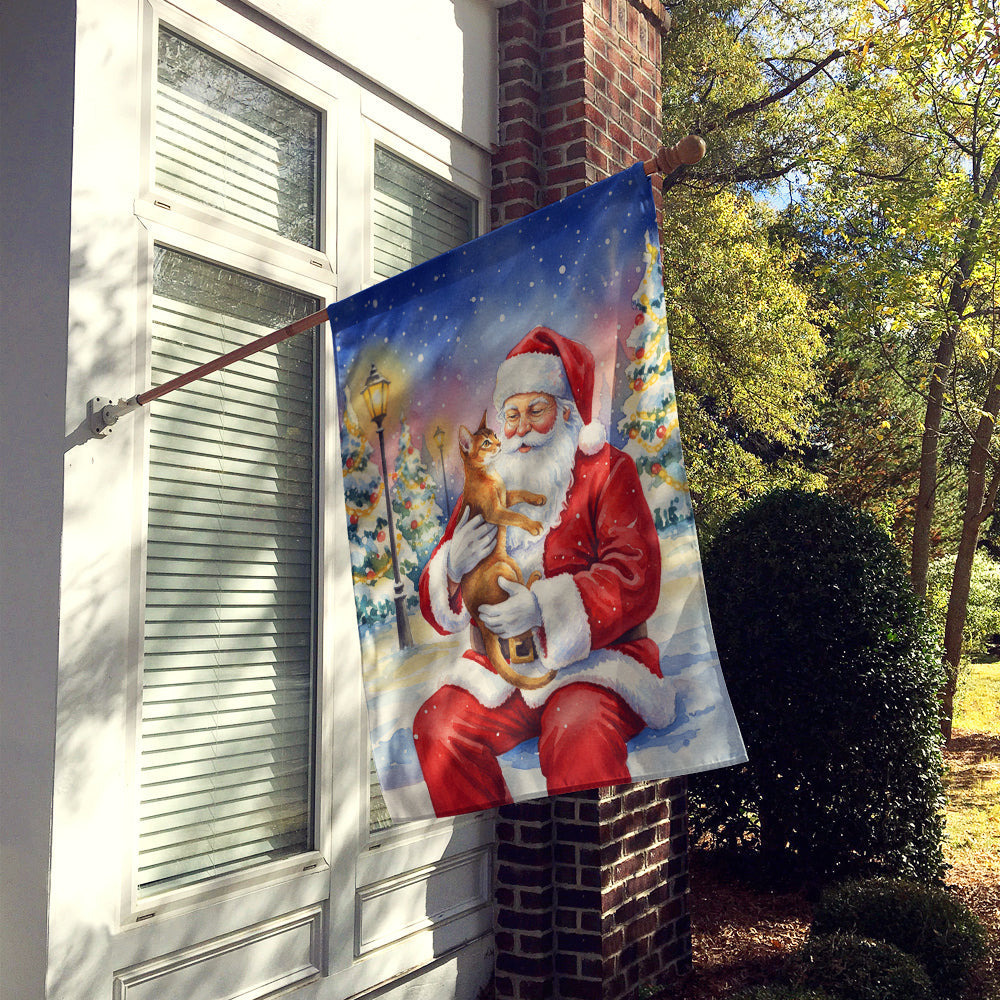 Abyssinian Cat with Santa Claus House Flag 28x40 Porch Sleeve Pole Decorative Outside Yard Banner Artwork Wall Hanging, Polyester