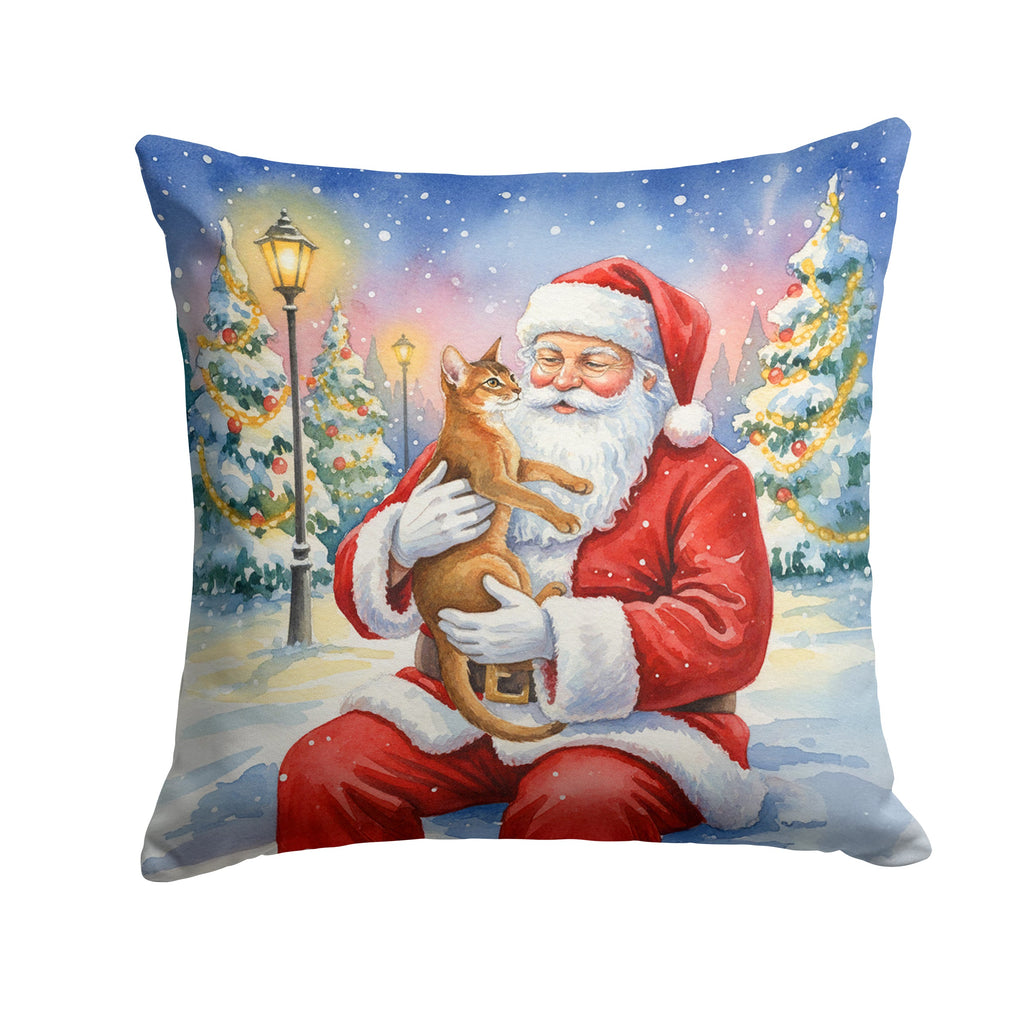 Abyssinian Cat with Santa Claus Decorative Throw Pillow 18x18 Indoor Outdoor Accent Cushion, Fabric Cover with Insert for Sofa, Bed, Porch & Living Room