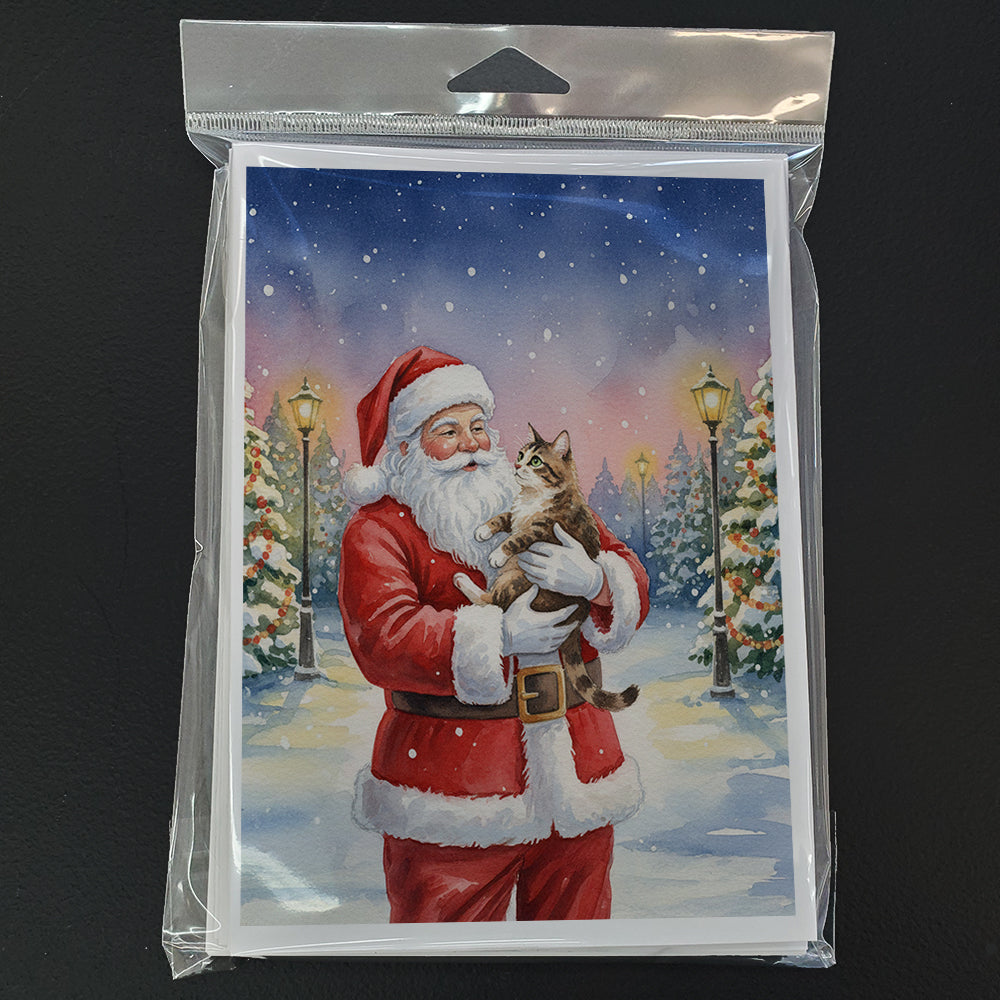 American Bobtail Cat with Santa Claus Greeting Cards Pack of 8 Blank Cards with Envelopes Whimsical A7 Size 5x7