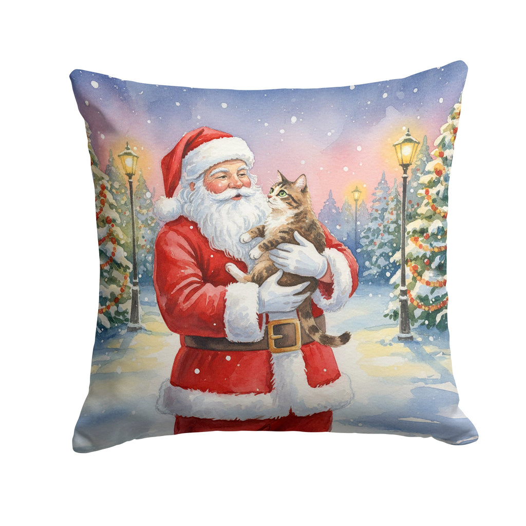 American Bobtail Cat with Santa Claus Decorative Throw Pillow 18x18 Indoor Outdoor Accent Cushion, Fabric Cover with Insert for Sofa, Bed, Porch & Living Room