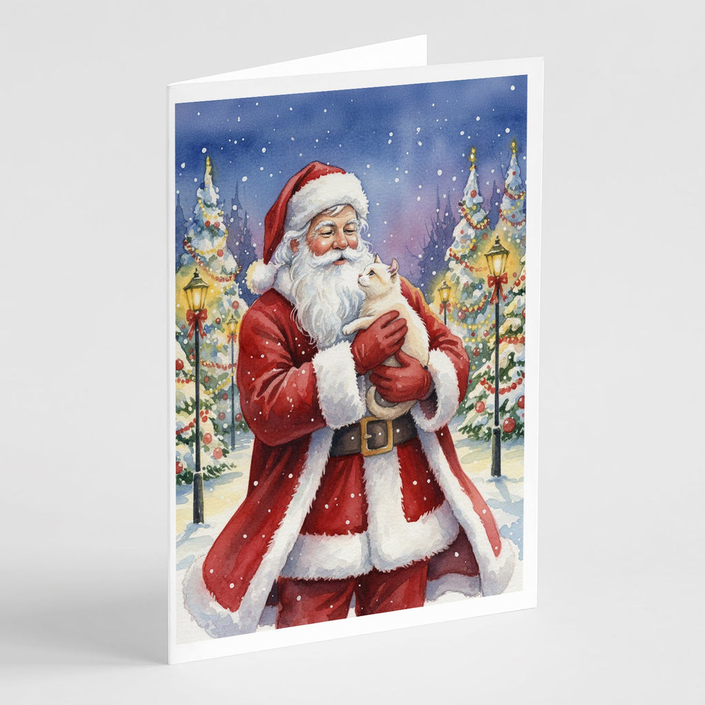 American Curl Cat with Santa Claus Greeting Cards Pack of 8 Blank Cards with Envelopes Whimsical A7 Size 5x7
